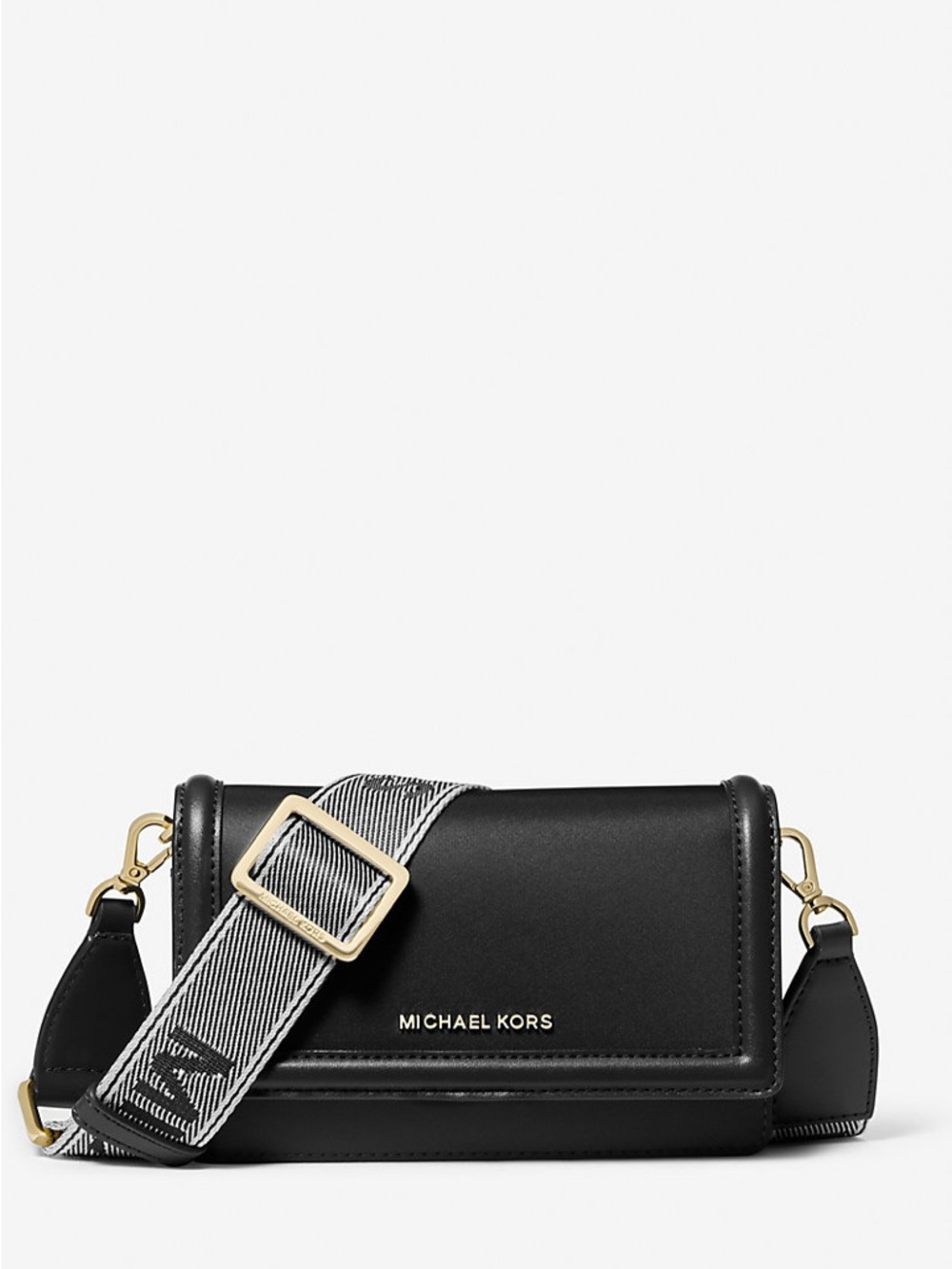 Michael Kors Black Leather Crossbody with Striped Removable Strap